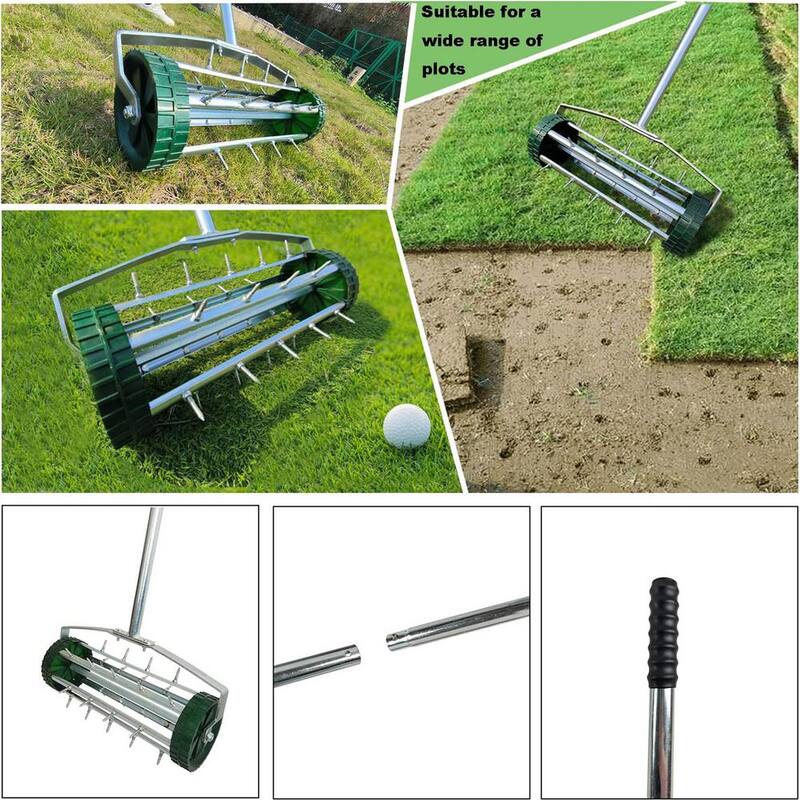 Unbranded 16 in. Heavy-Duty Rolling Lawn Aerator, Rotary Push Tine Spike Soil Lawn Aerator Gardening Tool - N-W227126833