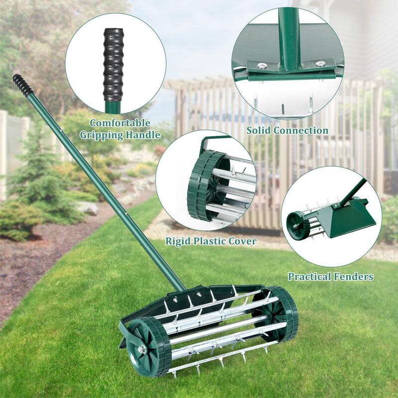 FORCLOVER 18 in. Rolling Lawn Aerator with Splash-Proof Fender for Garden - HYM-3425