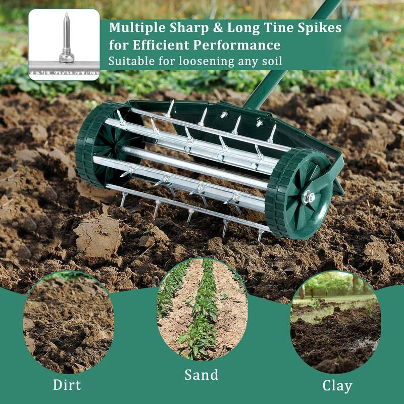 FORCLOVER 18 in. Rolling Lawn Aerator with Splash-Proof Fender for Garden - HYM-3425