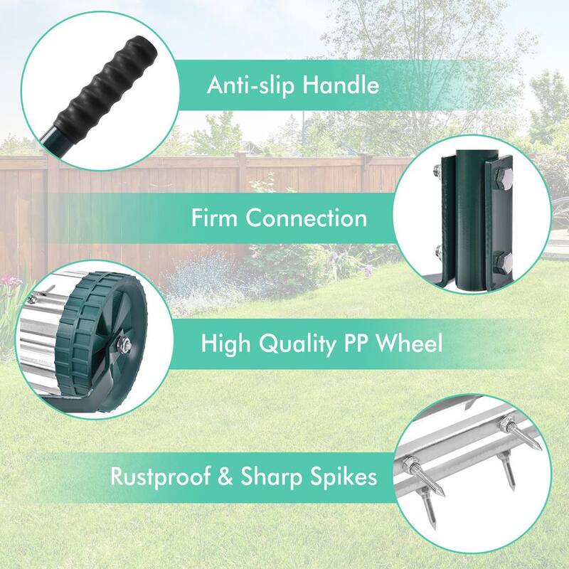 FORCLOVER 18 in. Rolling Lawn Aerator with Anti-slip Handle and Tine Spikes - HYM-2980