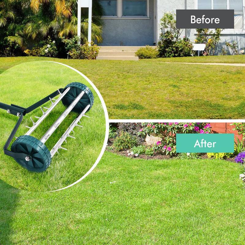 FORCLOVER 18 in. Rolling Lawn Aerator with Anti-slip Handle and Tine Spikes - HYM-2980