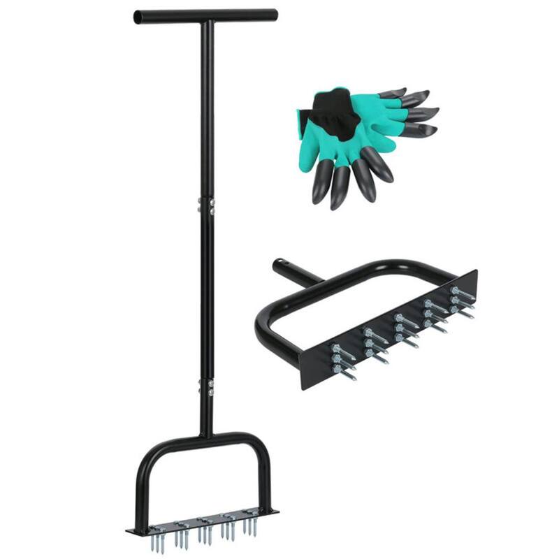 ITOPFOX 15-TIne Grass Aeration Manual Metal Spike For Yard And Garden Compacted Soil Aerator Tool in Black - H2SA05-2OT028