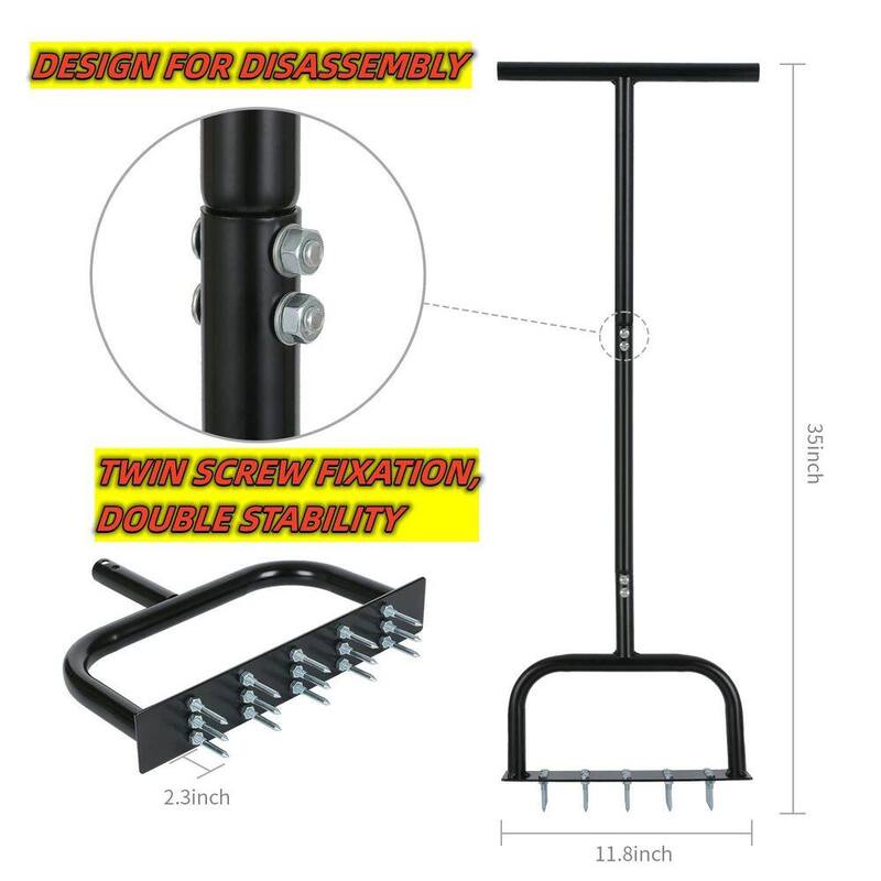ITOPFOX 15-TIne Grass Aeration Manual Metal Spike For Yard And Garden Compacted Soil Aerator Tool in Black - H2SA05-2OT028