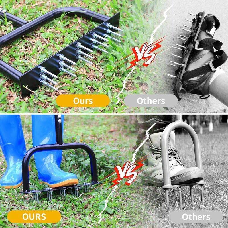 ITOPFOX 15-TIne Grass Aeration Manual Metal Spike For Yard And Garden Compacted Soil Aerator Tool in Black - H2SA05-2OT028
