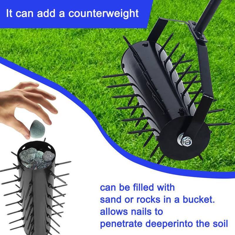 WELLFOR 17 in. Rolling Manual Lawn Aerator in Black - GIGP202833