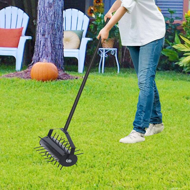 WELLFOR 17 in. Rolling Manual Lawn Aerator in Black - GIGP202833