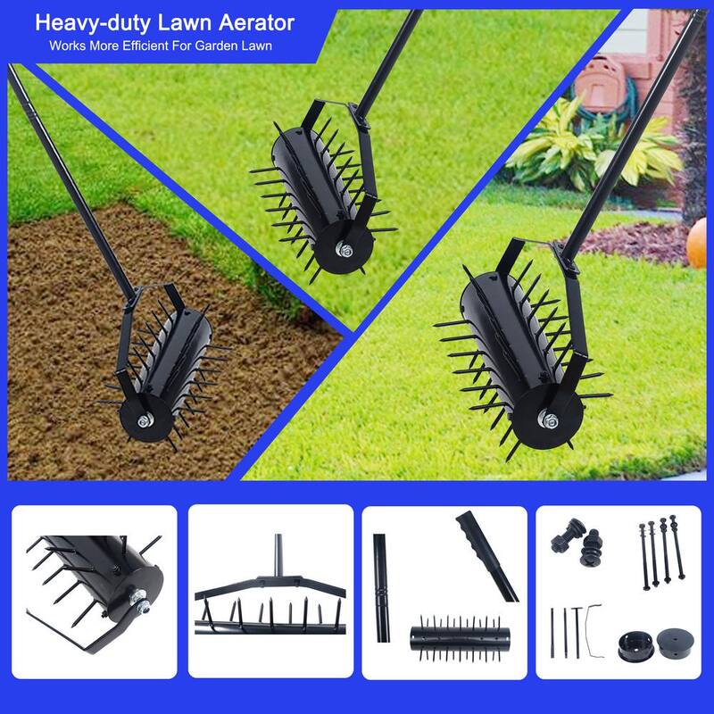 WELLFOR 17 in. Rolling Manual Lawn Aerator in Black - GIGP202833
