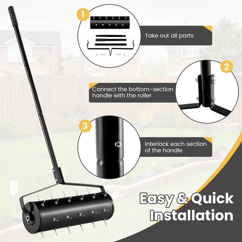 WELLFOR 21 in. Black Manual Garden Rolling Lawn Aerator Filled with Sand or Stone - TBG4130DK