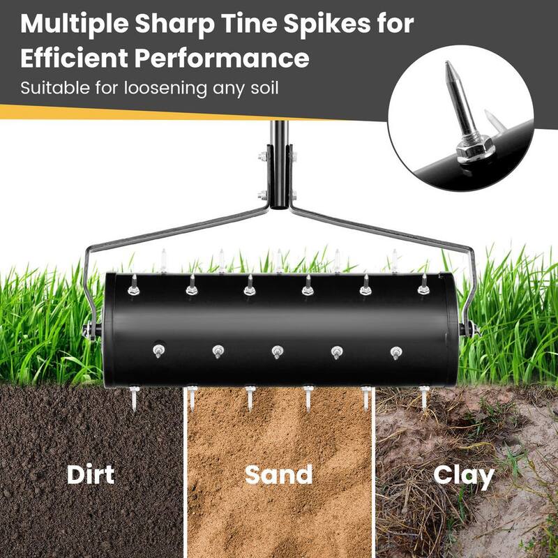 WELLFOR 21 in. Black Manual Garden Rolling Lawn Aerator Filled with Sand or Stone - TBG4130DK