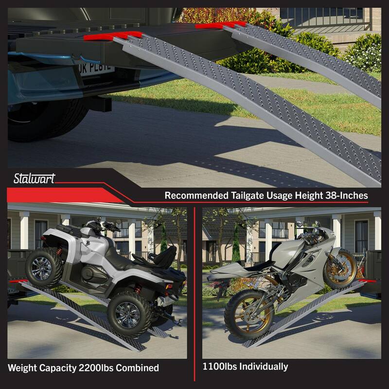 Stalwart Set of Two 69-in. Loading Ramps for ATVs, Motorcycles, Mowers, Carts, and More - 2200lbs. Combined Capacity Car Ramp - 75-CAR2023