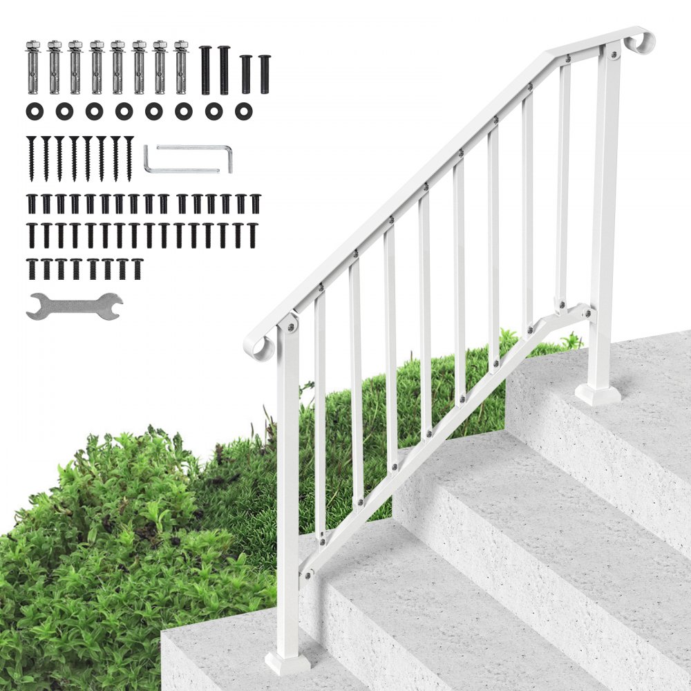 VEVOR 3-4 Step Handrails for Outdoor for Seniors Porch Deck Retro Arch White - BPXGMDZLSLZF995EIV0