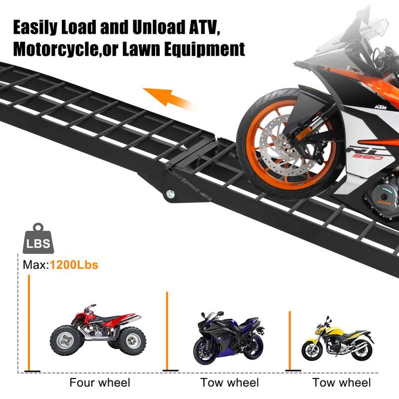 Karl home 10 ft. 1200 lbs. Capacity Aluminum Folding Loading Ramp for Motorcycle, ATV, Tractor, Truck, Trailer, Car (2-Pack) - 566178303775