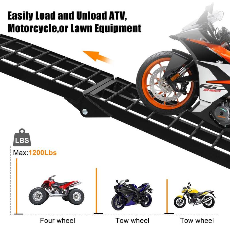 Karl home 9 ft. 1200 lbs. Capacity Aluminum Folding Loading Ramp for Motorcycle, ATV, Tractor, Truck, Trailer, Car (2-Pack) - 567684104641