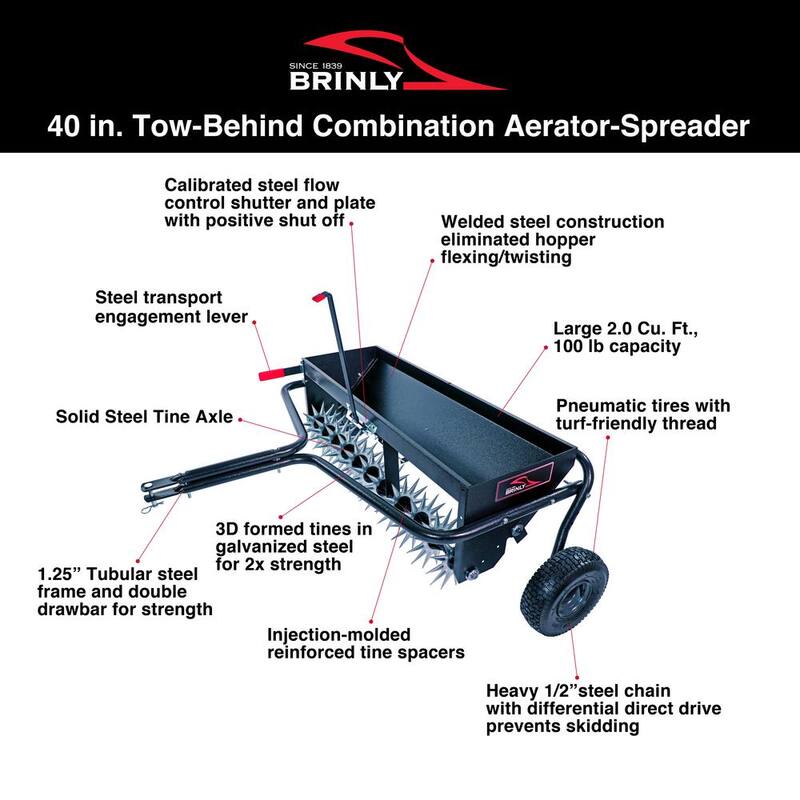 Brinly-Hardy 40 in. Tow-Behind Combination Aerator Spreader with 3-D Steel Tines and Pneumatic Tires - AS2-40BH-G