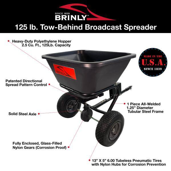 Brinly-Hardy 125 lb. Tow-Behind Broadcast Spreader for Lawn Tractors and Zero-Turn Mowers - BS26BH
