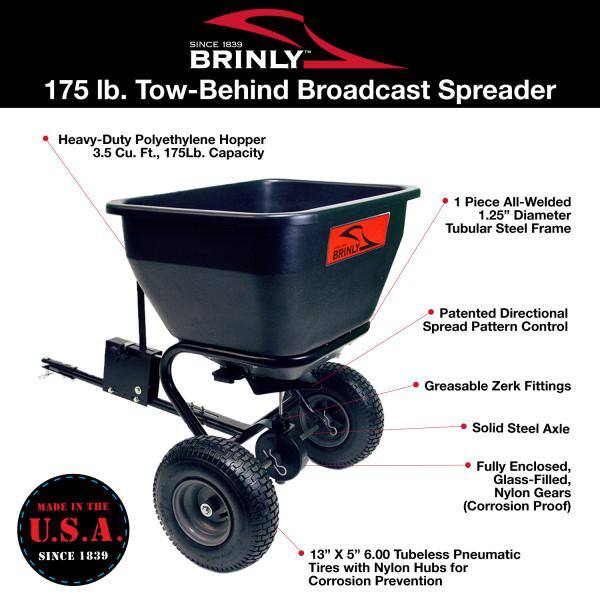 Brinly-Hardy 175 lb. 3.5 cu. ft. Tow-Behind Broadcast Spreader for Lawn Tractors and Zero-Turn Mowers - BS36BH
