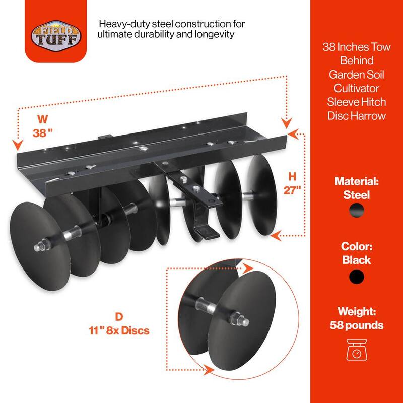Field Tuff 39 in. Tow Behind Garden Soil Cultivator Sleeve Hitch Disc Harrow, 14 in. Assembled Width - FTF-811DHSH