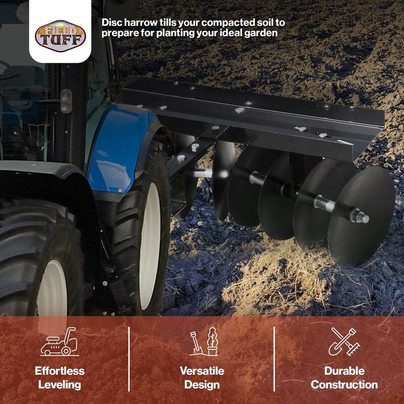 Field Tuff 39 in. Tow Behind Garden Soil Cultivator Sleeve Hitch Disc Harrow, 14 in. Assembled Width - FTF-811DHSH
