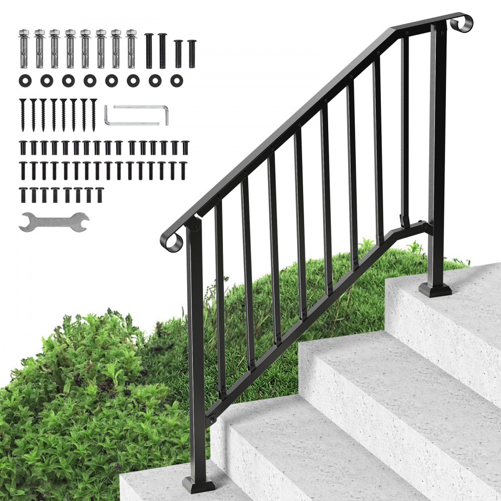 VEVOR 3-4 Step Handrails for Outdoor for Seniors Porch Deck Black Retro Arch - BPXGMDZLSLZF6CMUIV0