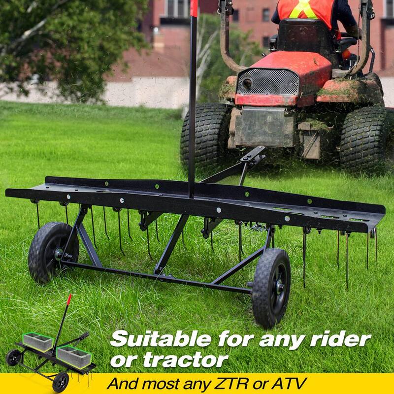 Unbranded 48 in. Tow Behind Dethatcher with 24 Steel Spring Tines Outdoor Lawn Sweeper Garden Grass Tractor Rake for Lawn Care - LTA-004-D28