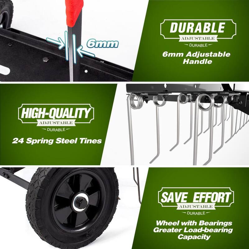 Unbranded 48 in. Tow Behind Dethatcher with 24 Steel Spring Tines Outdoor Lawn Sweeper Garden Grass Tractor Rake for Lawn Care - LTA-004-D28