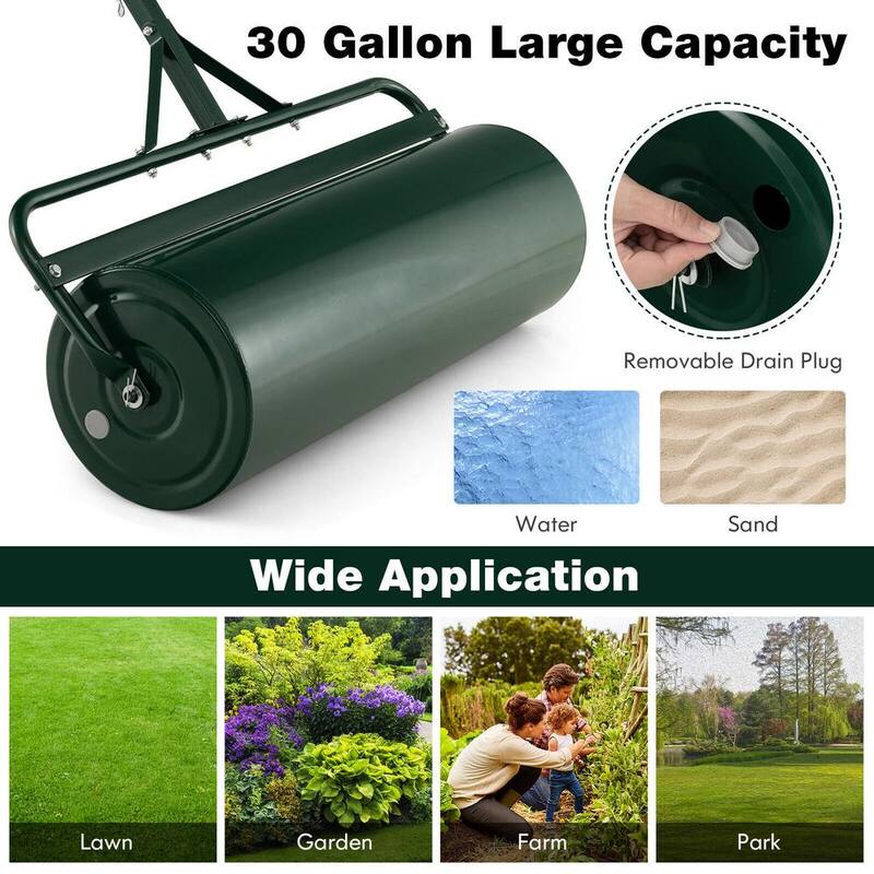 ANGELES HOME 39 in. W Push/Tow Lawn Roller, Green - 40GT8CK9GN