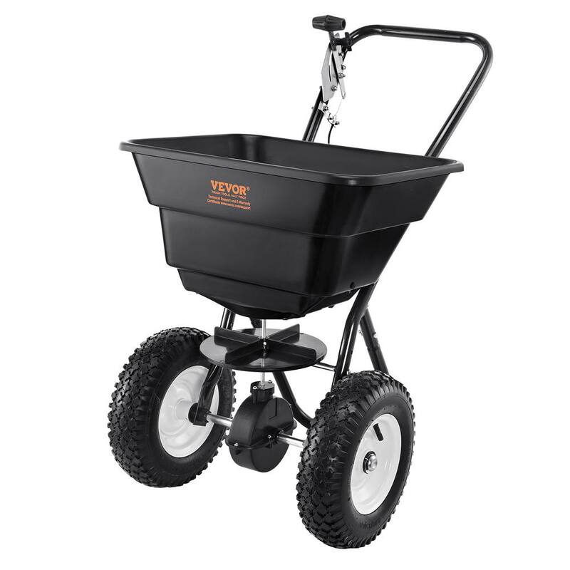 VEVOR Broadcast Spreader 80 lbs. Walk-Behind Turf Spreader with 12 in. Wheels Steel Push Fertilizer Spreader Garden Seeder - TCSBJ80LBS125B0P1V0
