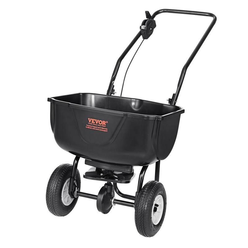 VEVOR Broadcast Spreader 60 lbs. Walk-Behind Turf Spreader with 8 in. Wheels Steel Push Fertilizer Spreader Garden Seeder - TCSBJ60LBS10UPDIBV0