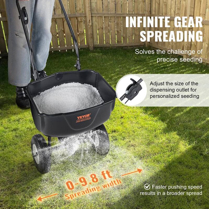 VEVOR Broadcast Spreader 60 lbs. Walk-Behind Turf Spreader with 8 in. Wheels Steel Push Fertilizer Spreader Garden Seeder - TCSBJ60LBS10UPDIBV0