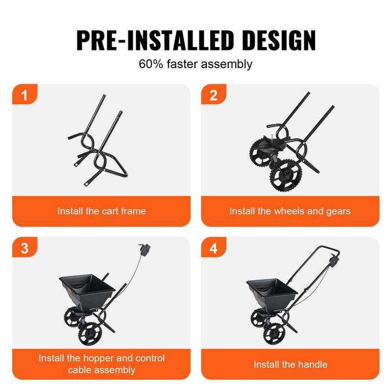 VEVOR Broadcast Spreader 25 lbs. Walk-Behind Turf Spreader with 8 in. Wheels Steel Push Fertilizer Spreader Garden Seeder - TCSBJ25LBS8Y3QYAMV0