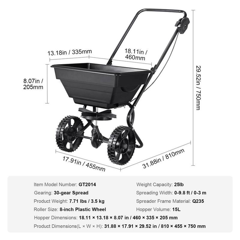 SKYSHALO Garden Seeder Salt Spreader 25 lbs. Walk-Behind Turf Spreader with 8 in. Wheels Steel Push Fertilizer Spreader - TCSBJ25LBS8Y3QYAMV0-0712