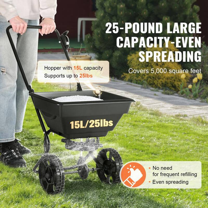 SKYSHALO Garden Seeder Salt Spreader 25 lbs. Walk-Behind Turf Spreader with 8 in. Wheels Steel Push Fertilizer Spreader - TCSBJ25LBS8Y3QYAMV0-0712
