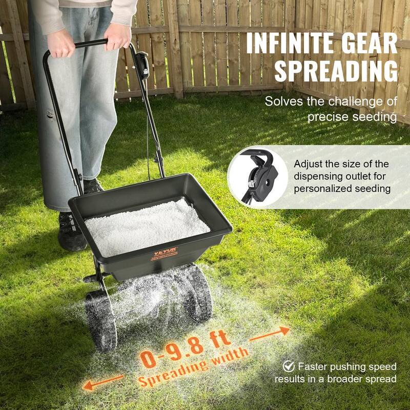 VEVOR Broadcast Spreader, 25 lb. Walk-Behind Turf Spreader with 8 in. Wheels, Steel Push Fertilizer Spreader, Black - TCSBJ25LBS8Y3QYAMV0-0806
