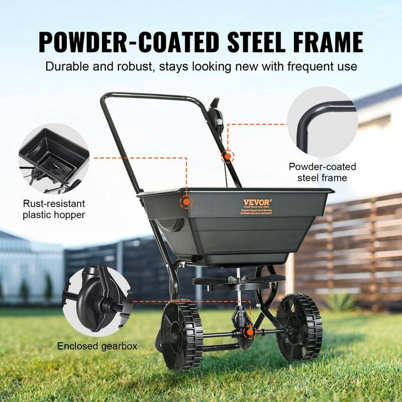 VEVOR Broadcast Spreader, 25 lb. Walk-Behind Turf Spreader with 8 in. Wheels, Steel Push Fertilizer Spreader, Black - TCSBJ25LBS8Y3QYAMV0-0806