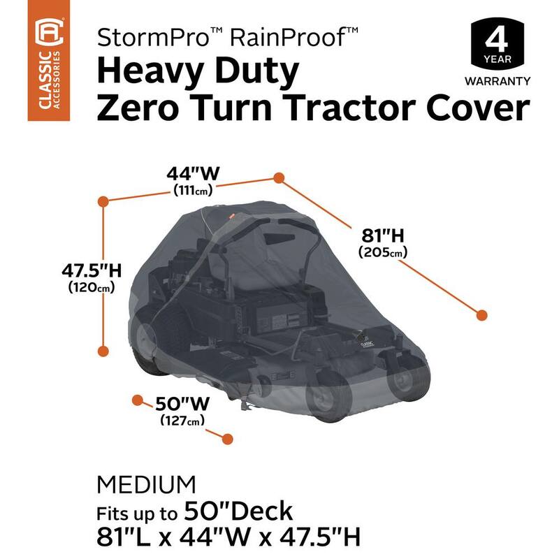 Classic Accessories StormPro RainProof 81 in. L x 44 in. W x 47.5 in. H Heavy-Duty Zero Turn Mower Cover - 52-233-031001-EC