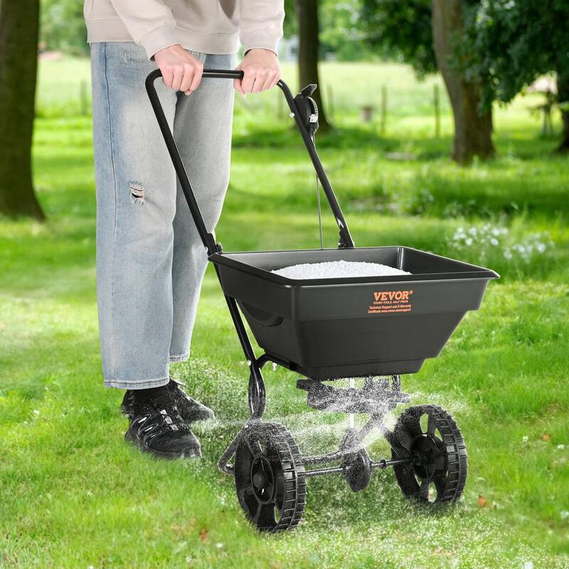 VEVOR Broadcast Spreader Salt Spreader 25 lbs. Walk-Behind Turf Spreader with 8 in. Wheels Steel Push Fertilizer Spreader - TCSBJ25LBS8Y3QYAMV02024