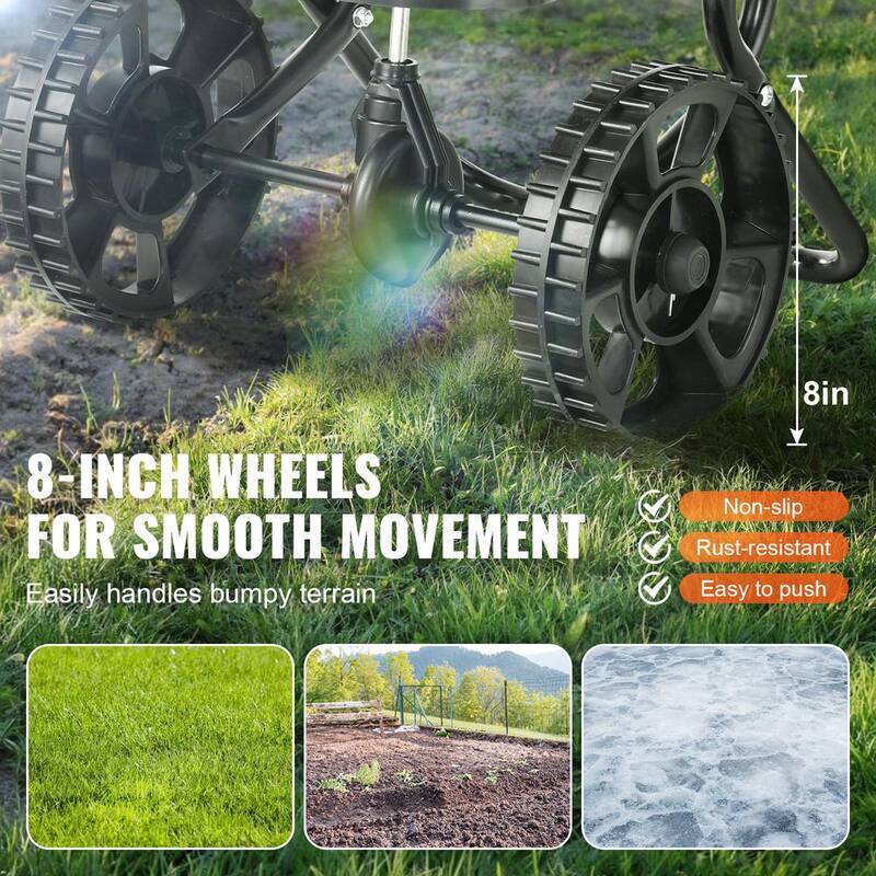VEVOR Broadcast Spreader Salt Spreader 25 lbs. Walk-Behind Turf Spreader with 8 in. Wheels Steel Push Fertilizer Spreader - TCSBJ25LBS8Y3QYAMV02024