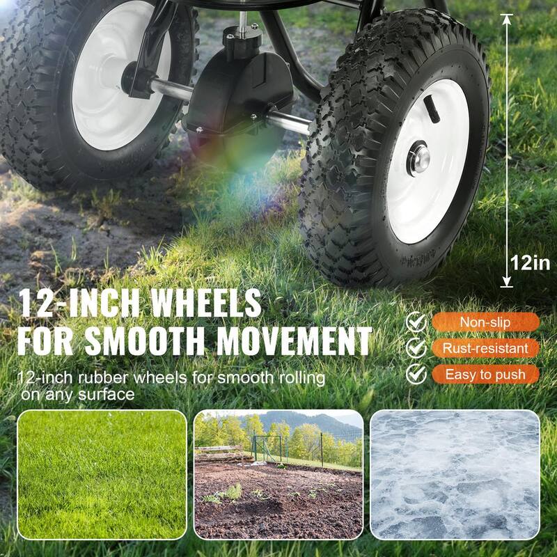 VEVOR Broadcast Spreader, 80 lb. Walk-Behind Turf Spreader with 12 in. Wheels, Steel Push Fertilizer Spreader, Black - TCSBJ80LBS125B0P1V0-0806