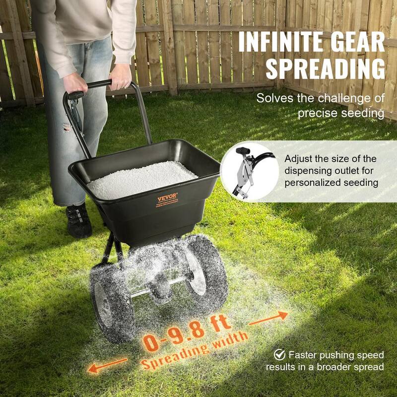 VEVOR Broadcast Spreader, 80 lb. Walk-Behind Turf Spreader with 12 in. Wheels, Steel Push Fertilizer Spreader, Black - TCSBJ80LBS125B0P1V0-0806