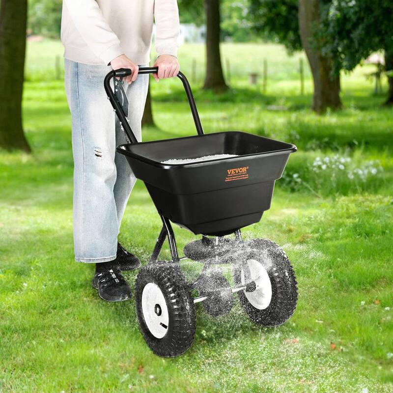 VEVOR Broadcast Spreader, 80 lb. Walk-Behind Turf Spreader with 12 in. Wheels, Steel Push Fertilizer Spreader, Black - TCSBJ80LBS125B0P1V0-0806