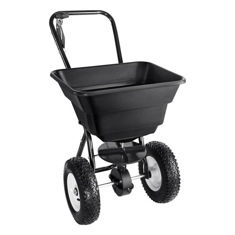 SKYSHALO Broadcast Spreader, 80 LB. Walk-Behind Turf Spreader with 12in.Wheels, Steel Push Fertilizer Spreader, Garden Seeder - TCSBJ80LBS125B0P1V0-0712
