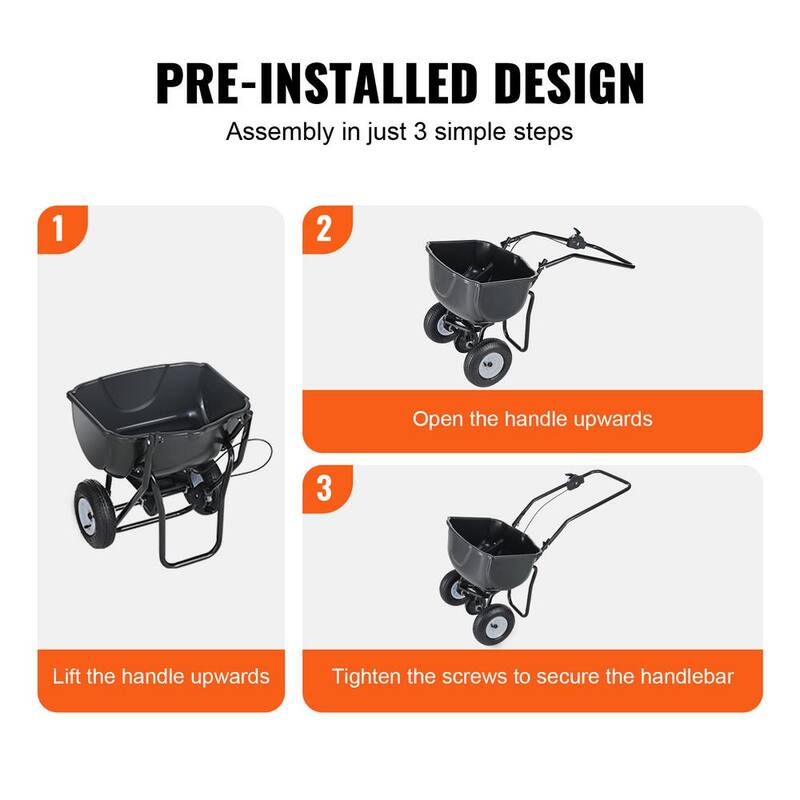 SKYSHALO Broadcast Spreader, 60 LB. Walk-Behind Turf Spreader with 8in.Wheels, Steel Push Fertilizer Spreader, Garden Seeder - TCSBJ60LBS10UPDIBV0-0712