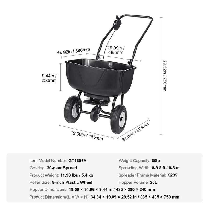 SKYSHALO Broadcast Spreader, 60 LB. Walk-Behind Turf Spreader with 8in.Wheels, Steel Push Fertilizer Spreader, Garden Seeder - TCSBJ60LBS10UPDIBV0-0712