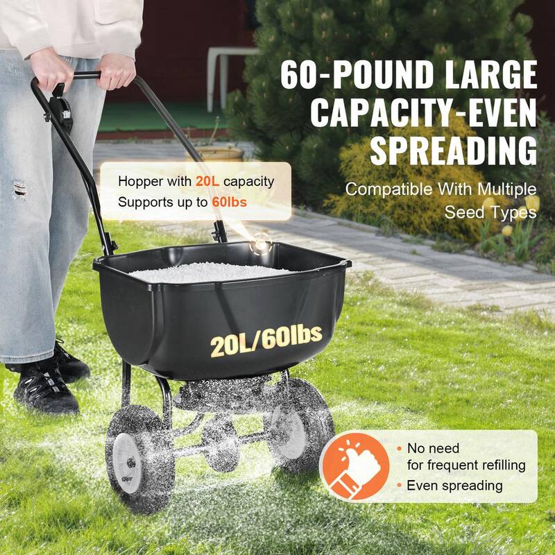 SKYSHALO Broadcast Spreader, 60 LB. Walk-Behind Turf Spreader with 8in.Wheels, Steel Push Fertilizer Spreader, Garden Seeder - TCSBJ60LBS10UPDIBV0-0712