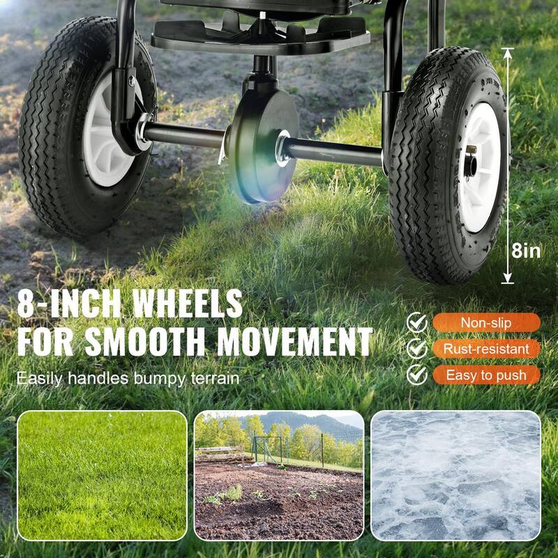 SKYSHALO Broadcast Spreader, 60 LB. Walk-Behind Turf Spreader with 8in.Wheels, Steel Push Fertilizer Spreader, Garden Seeder - TCSBJ60LBS10UPDIBV0-0712