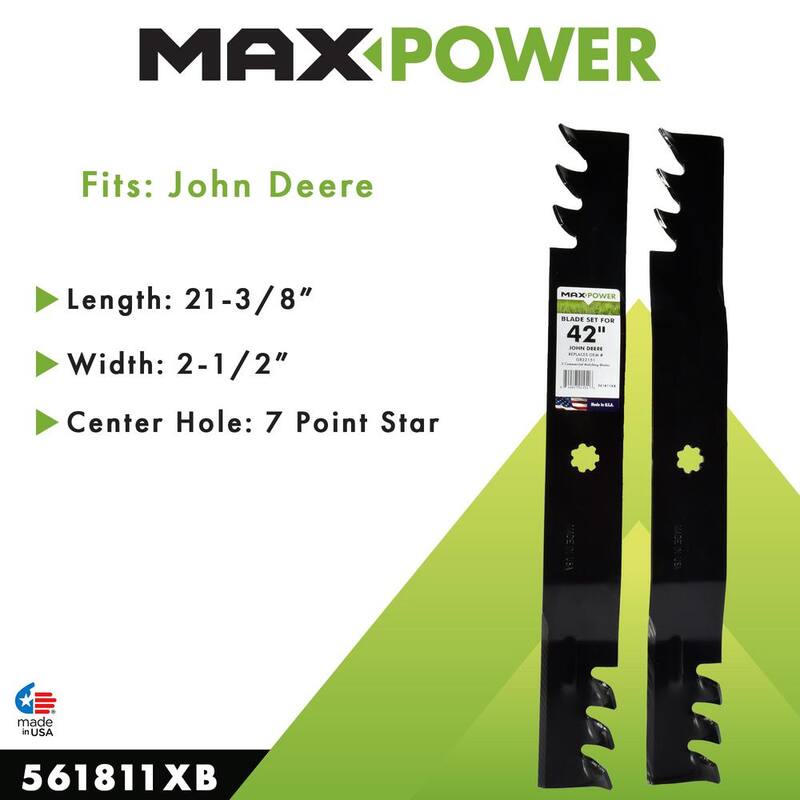 MaxPower 2 Blade Commercial Mulching Set for Many 42 in. John Deere Mowers Replaces OEM #'s AM137328, AM141033, GX22151, GY20850 - 561811XB