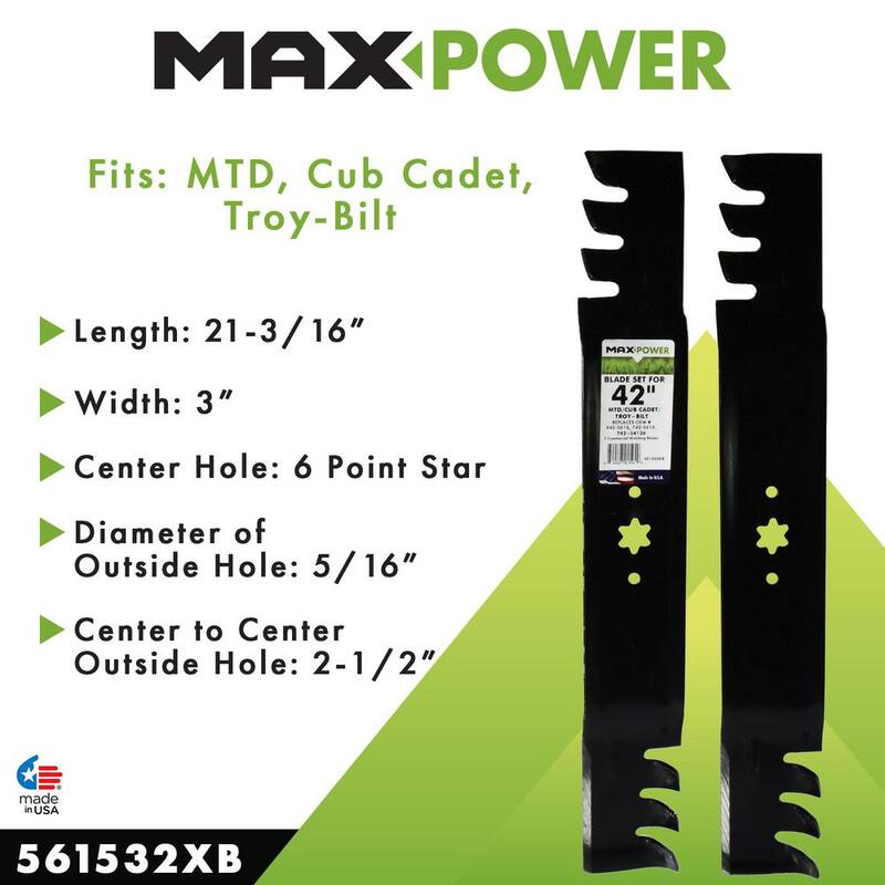 MaxPower 2 Blade Commercial Mulching Set for Many 42 in. Cut MTD, Cub Cadet, Troy-Bilt Mowers Replaces OEM # 742-0616, 942-0616 - 561532XB