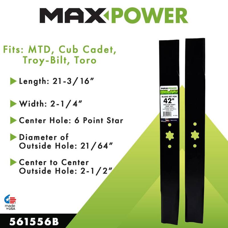 MaxPower 2 Blade Set for Many 42 in. Cut MTD, Cub Cadet, Troy-Bilt, Craftsman Mowers Replaces OEM #'s 942-04308, 742-04308 - 561556B