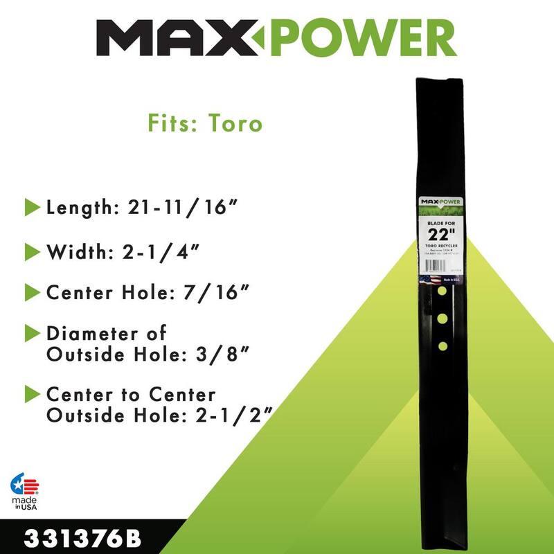 MaxPower Mower Blade for 22 in. Cut Toro Recycler Mowers Replaces OEM #'s 104-8697-03 and 108-9764-03 - 331376B