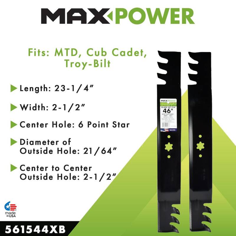 MaxPower 2 Blade Commercial Mulching Set for 46 in. MTD, Cub Cadet, Troy-Bilt Mowers Replaces OEM #'s 742-04290-X, 942-04290-X - 561544XB